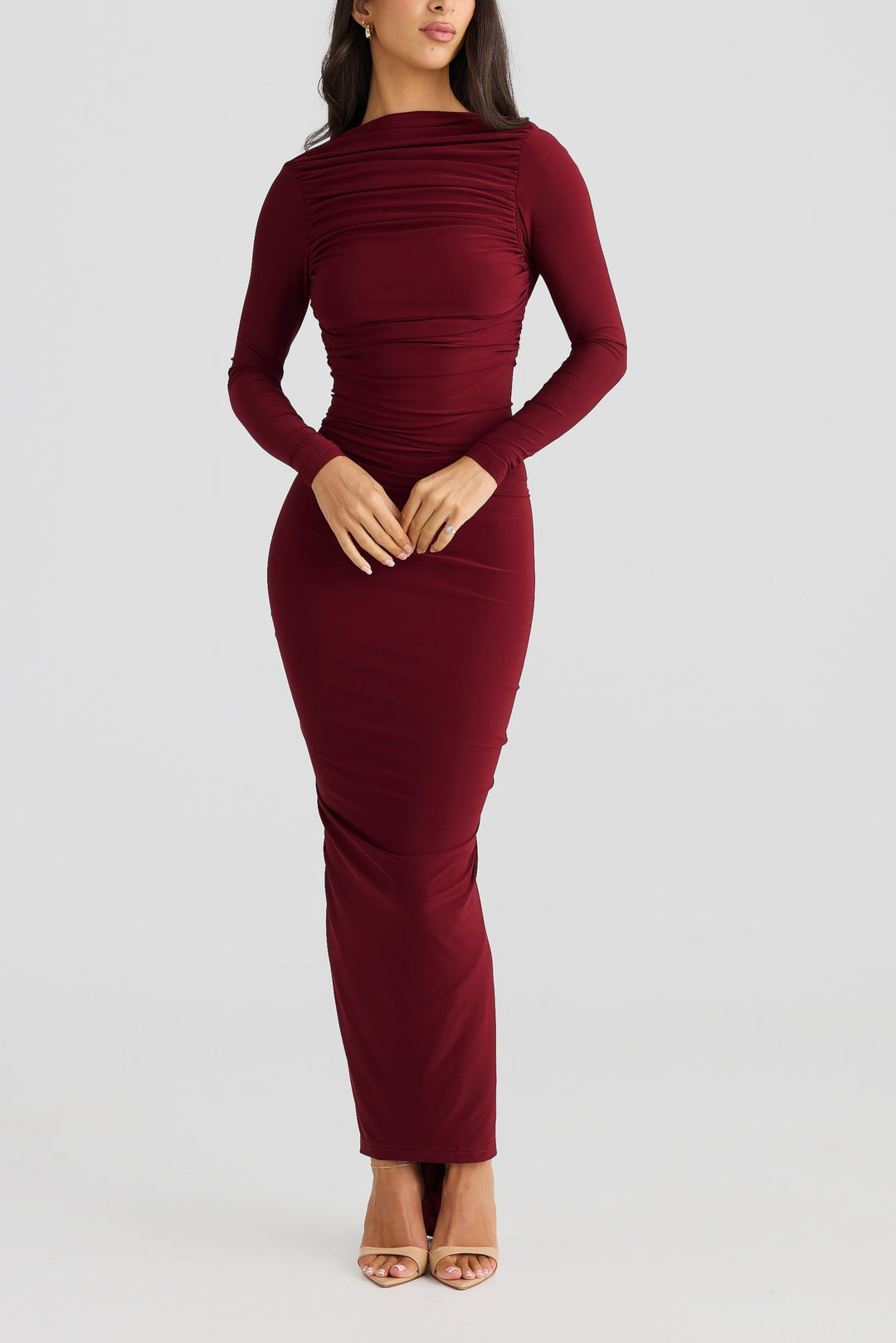 Anya Deep v back dress in Maroon