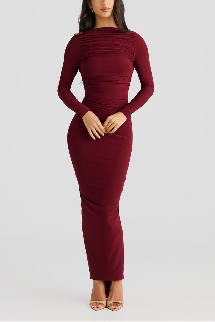 Anya Deep v back dress in Maroon