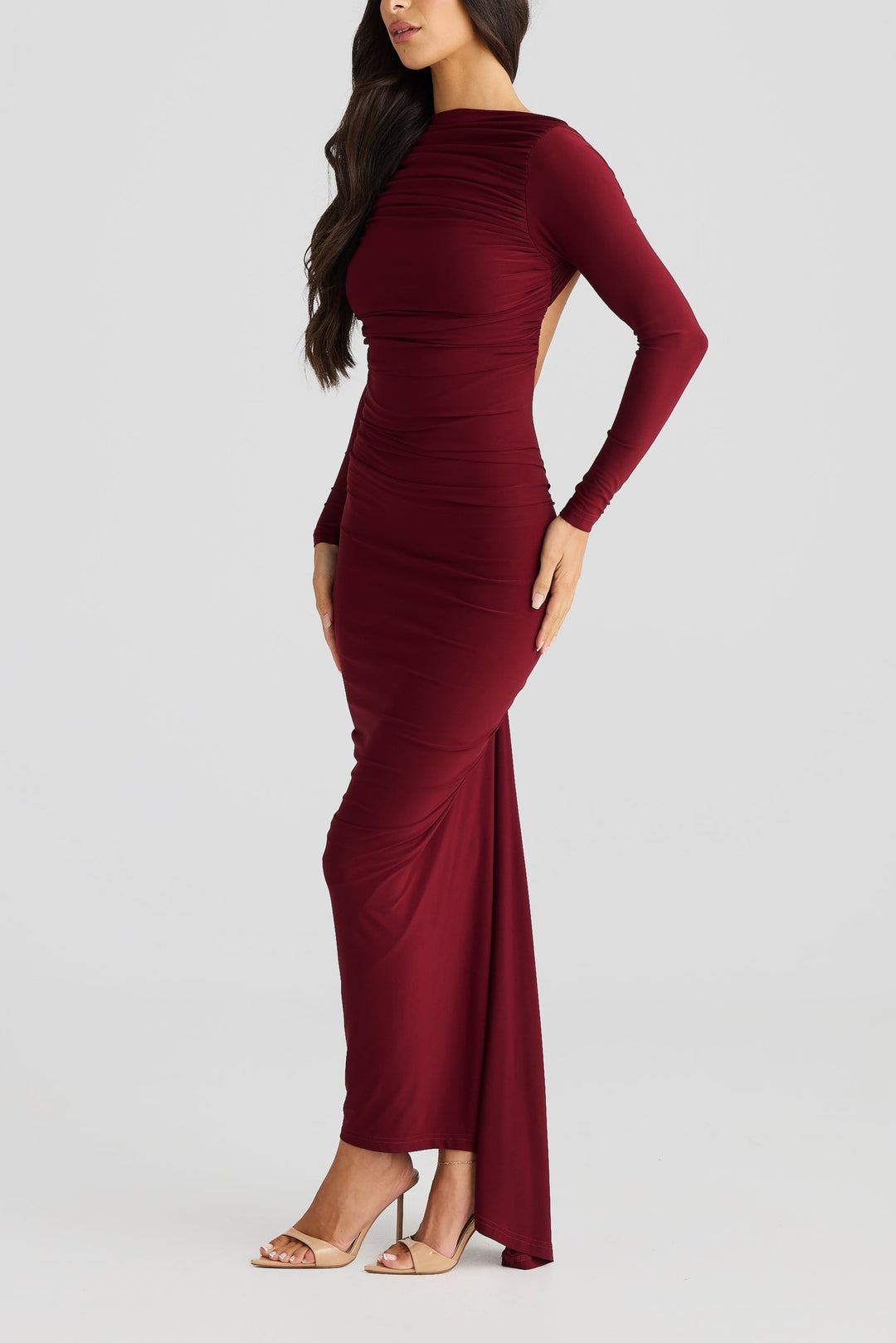 Anya Deep v back dress in Maroon