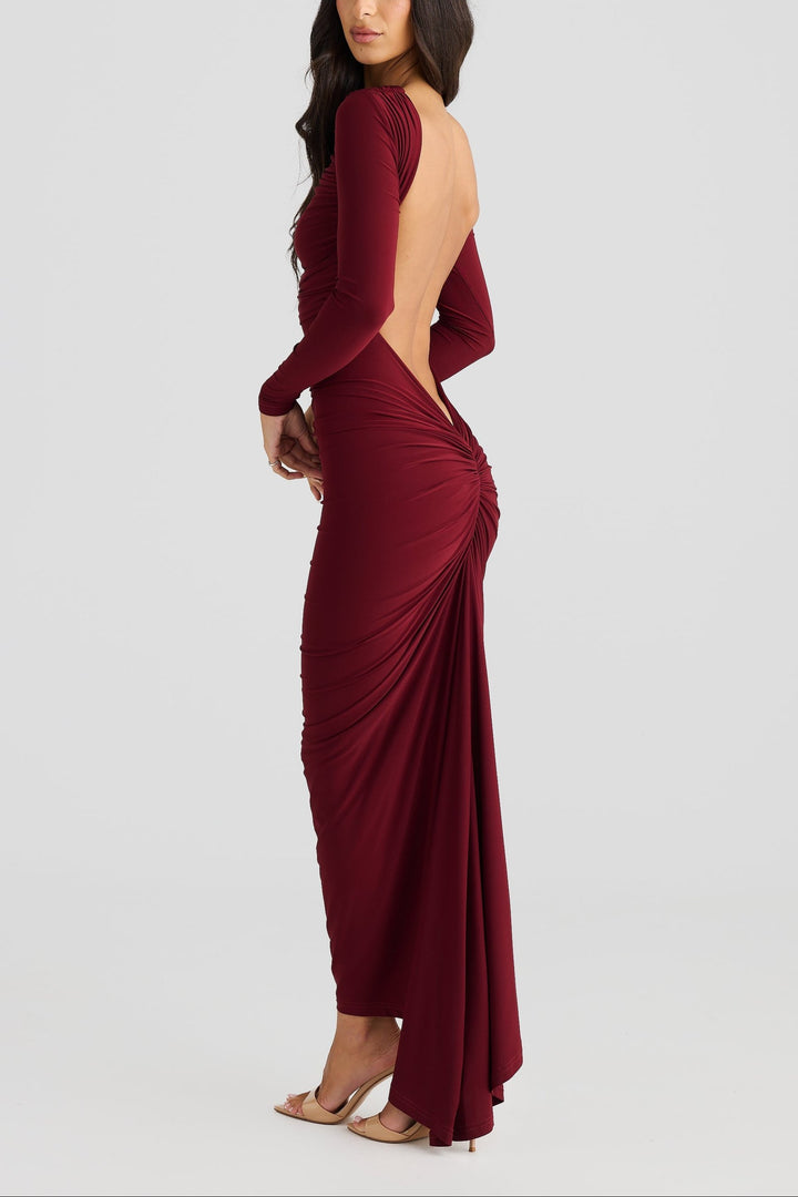 Anya Deep v back dress in Maroon