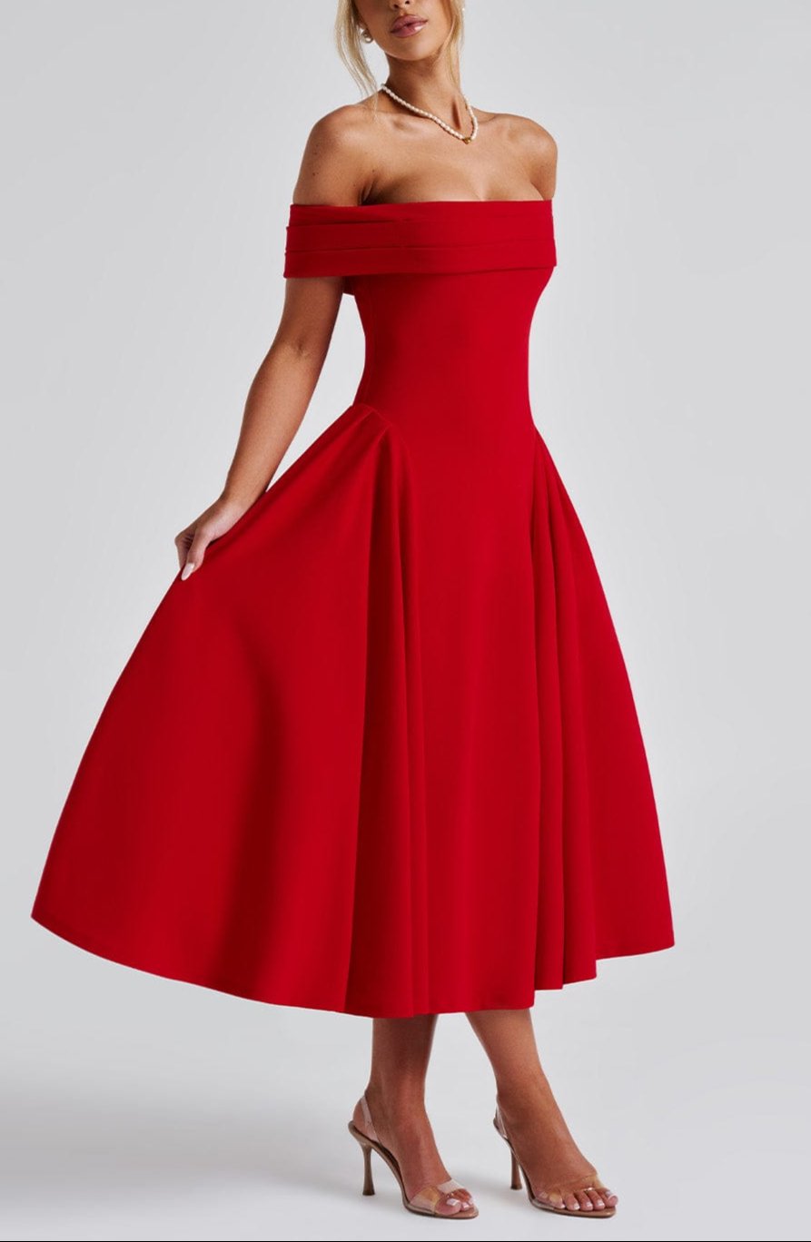 Alisa Midi Dress in Red