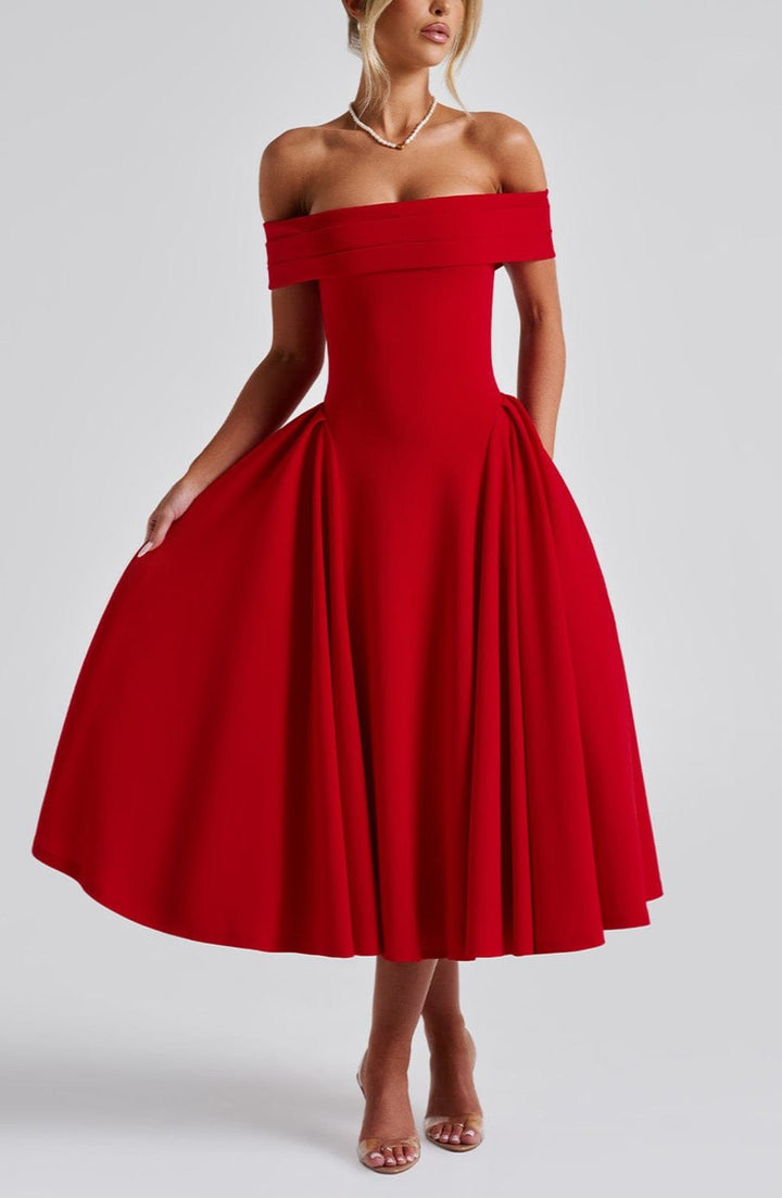 Alisa Midi Dress in Red