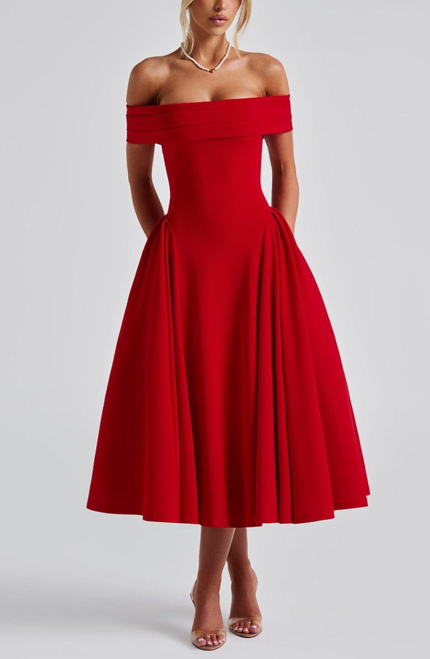 Alisa Midi Dress in Red