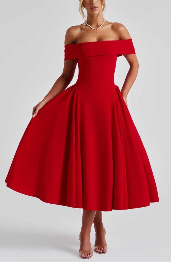 Alisa Midi Dress in Red