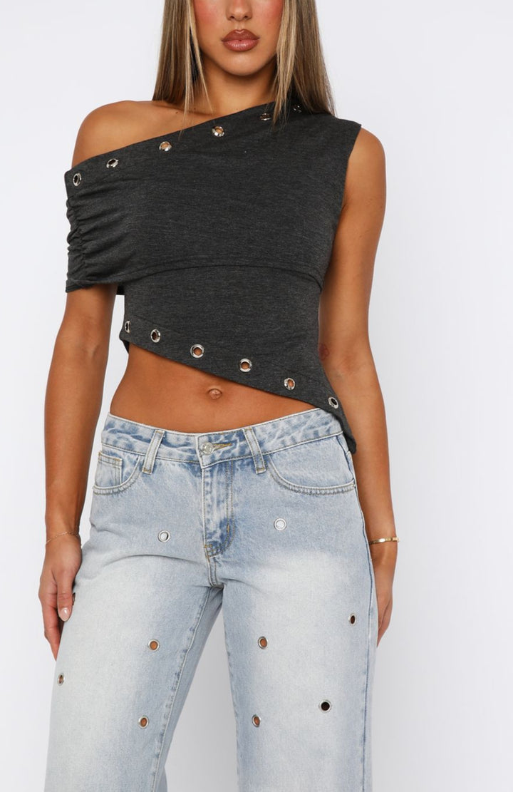 Albina Off Shoulder Top Dark Grey