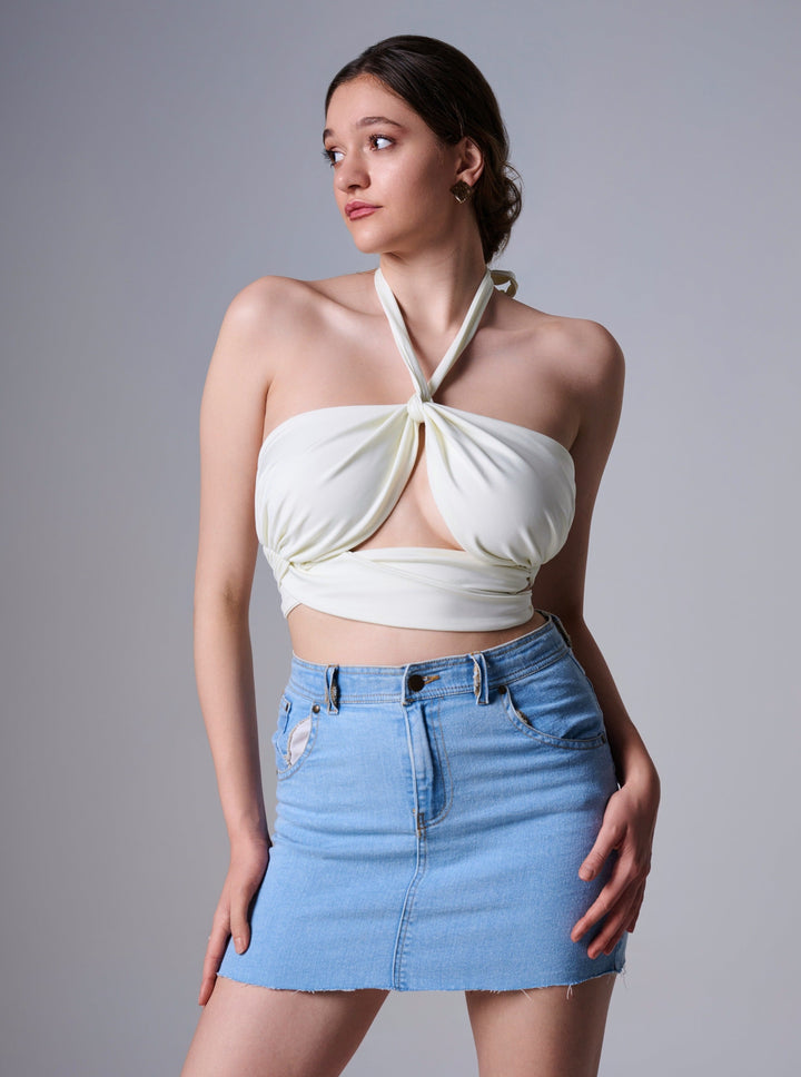 Candice Out Wrap Crop Top in Ivory
