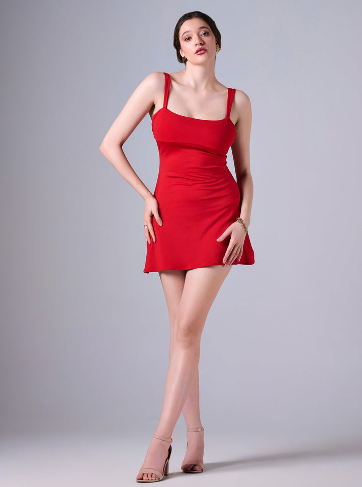 VIENNA Tie Up corset Back Mini Dress in Red