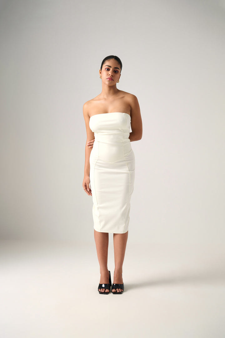 Lisa white corsetry midi dress