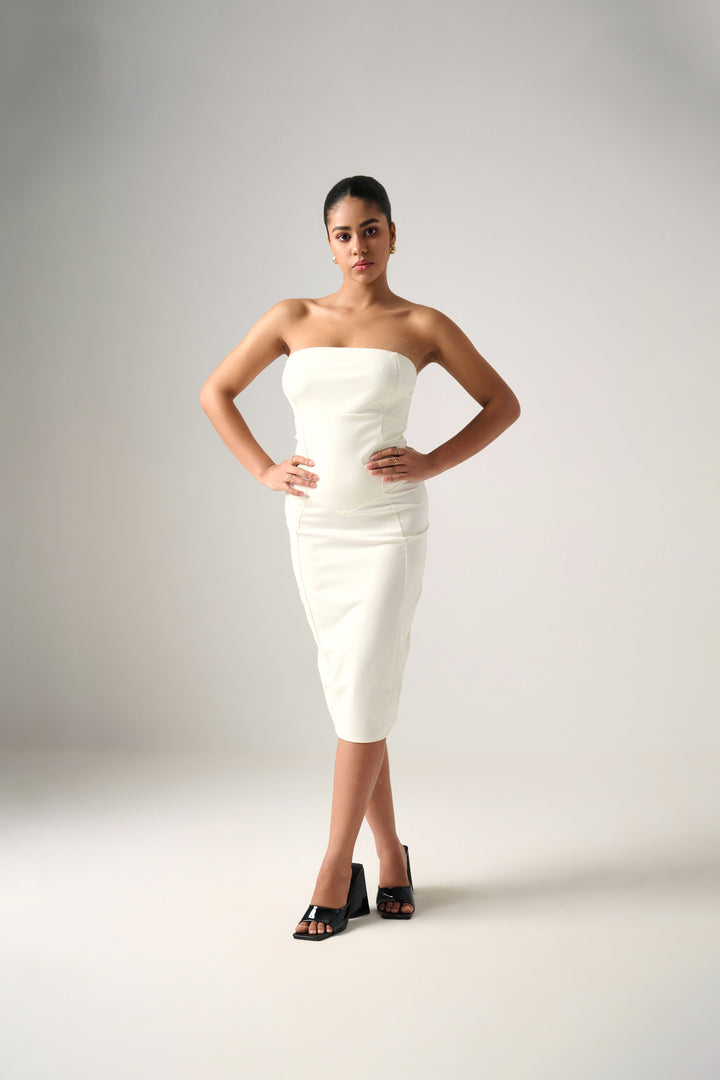Lisa white corsetry midi dress CURVE
