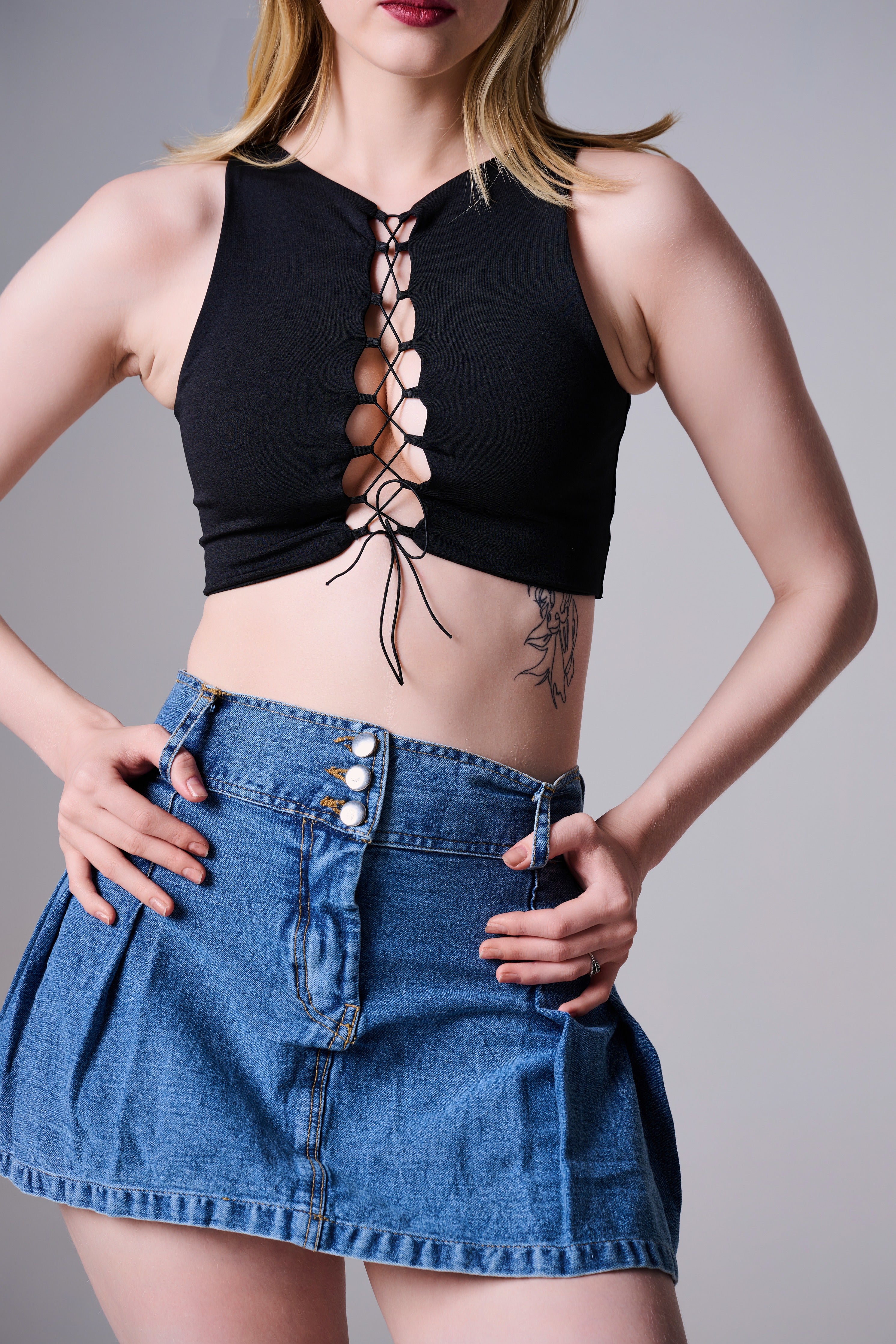 Black lace hotsell up crop top