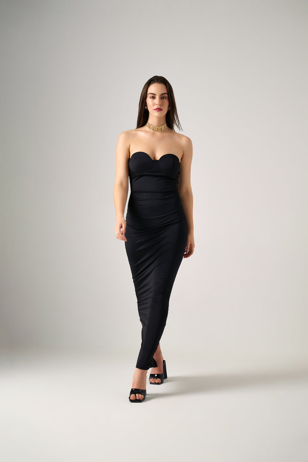 LUCIA BLACK STRAPLESS MAXI DRESS – OUTCAST