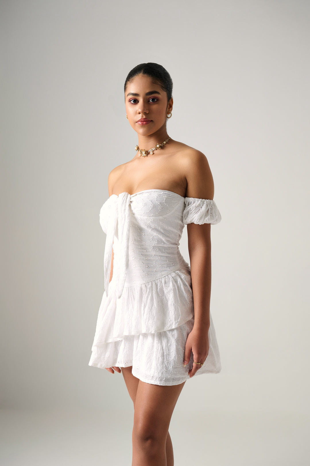 Misty embroidered white mini dress