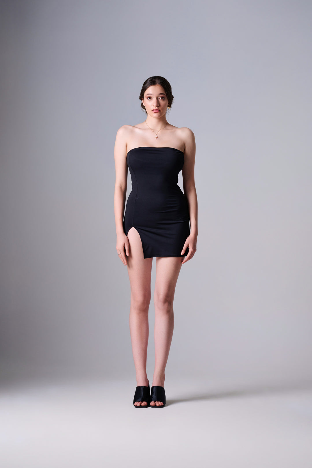 RIENNE Bandeau Neckline Mini Dress in Black