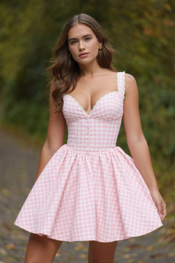 Darina strawberry gingham corset mini dress