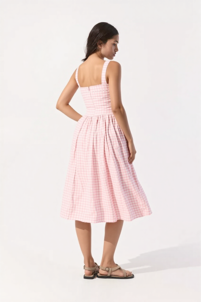 Anisia strawberry gingham midi sundress