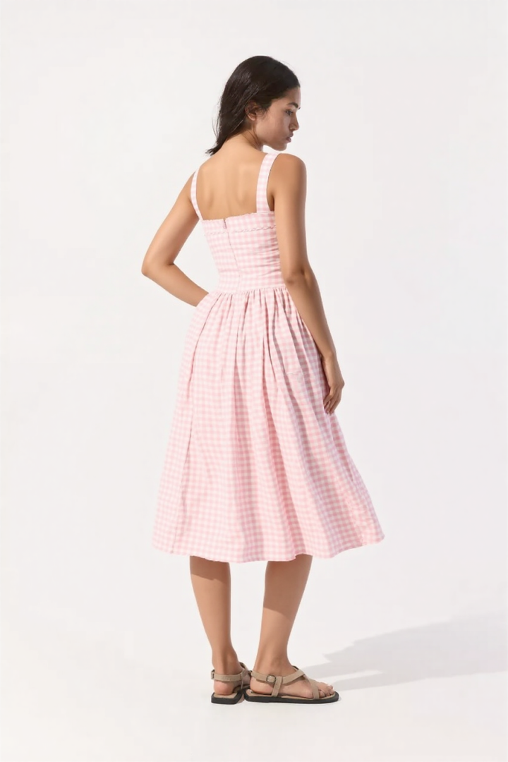 Anisia strawberry gingham midi sundress