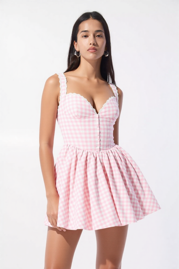 Darina strawberry gingham corset mini dress