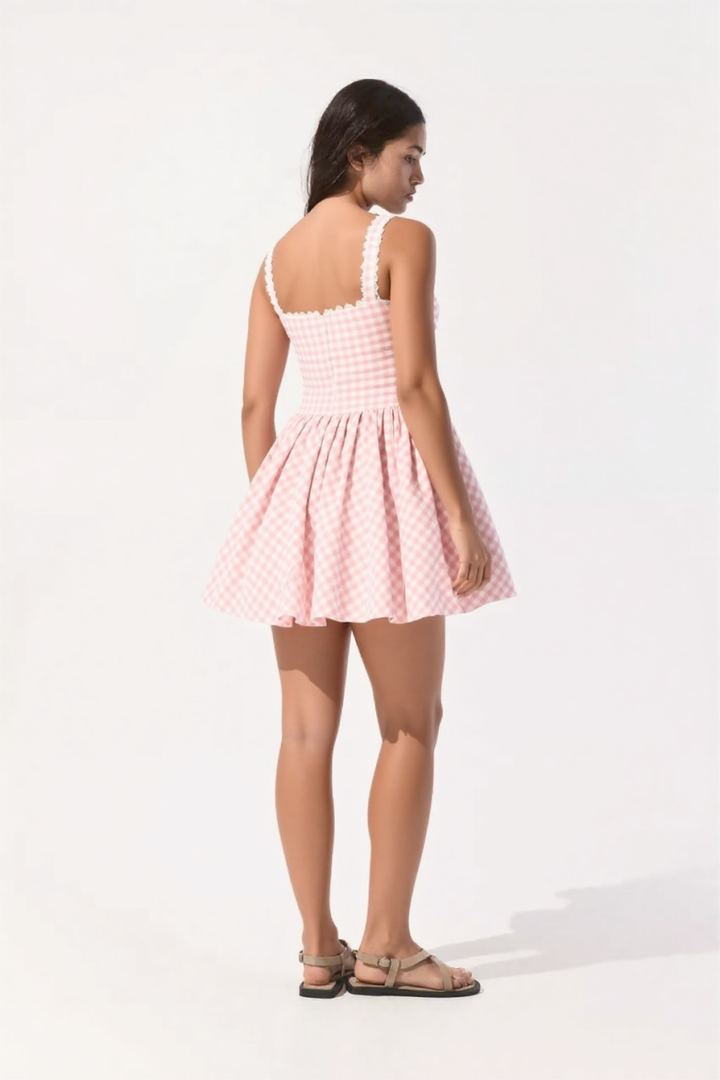 Darina strawberry gingham corset mini dress