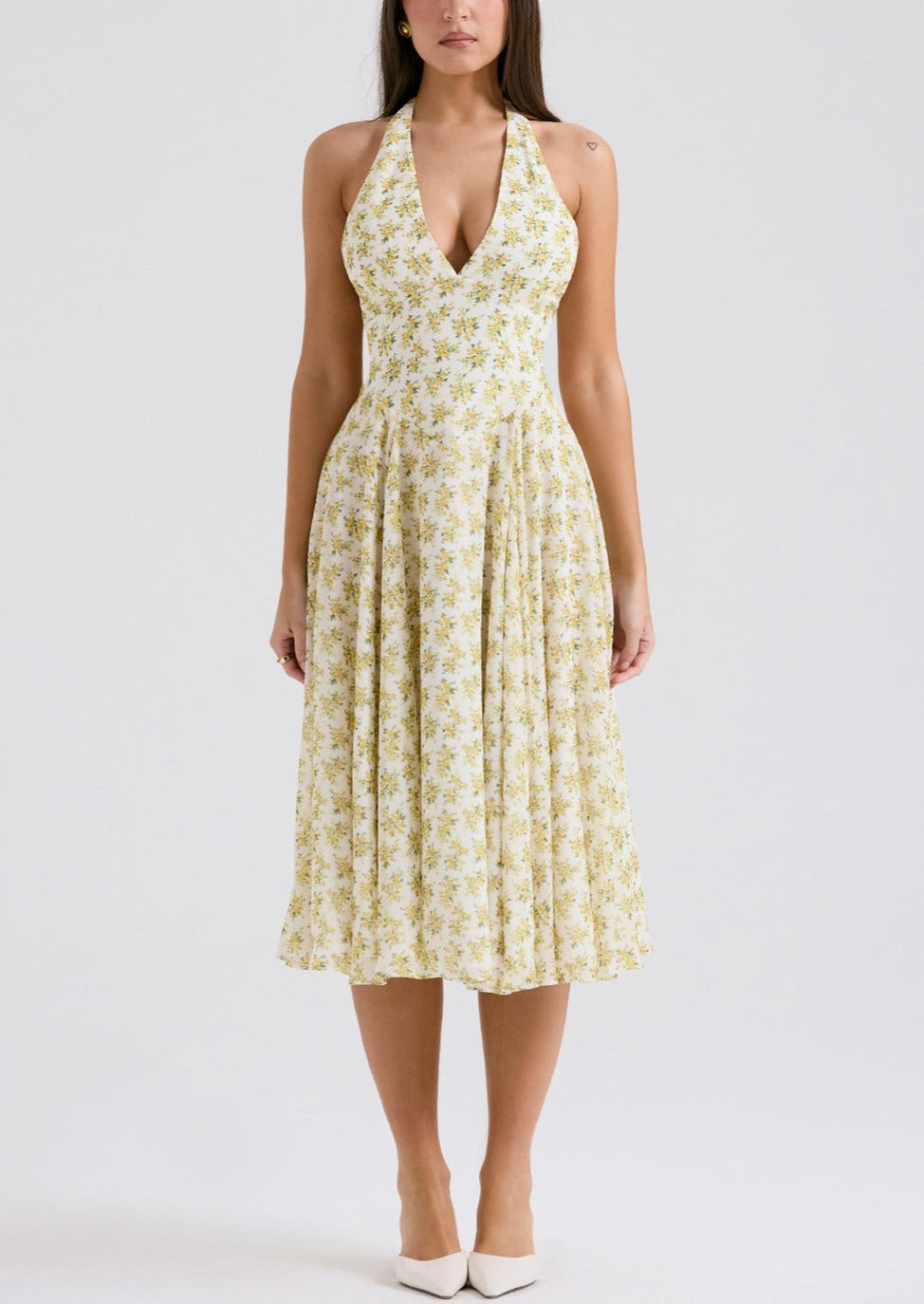 YELENA IVORY VINTAGE FLORAL PRINT HALTER SUNDRESS