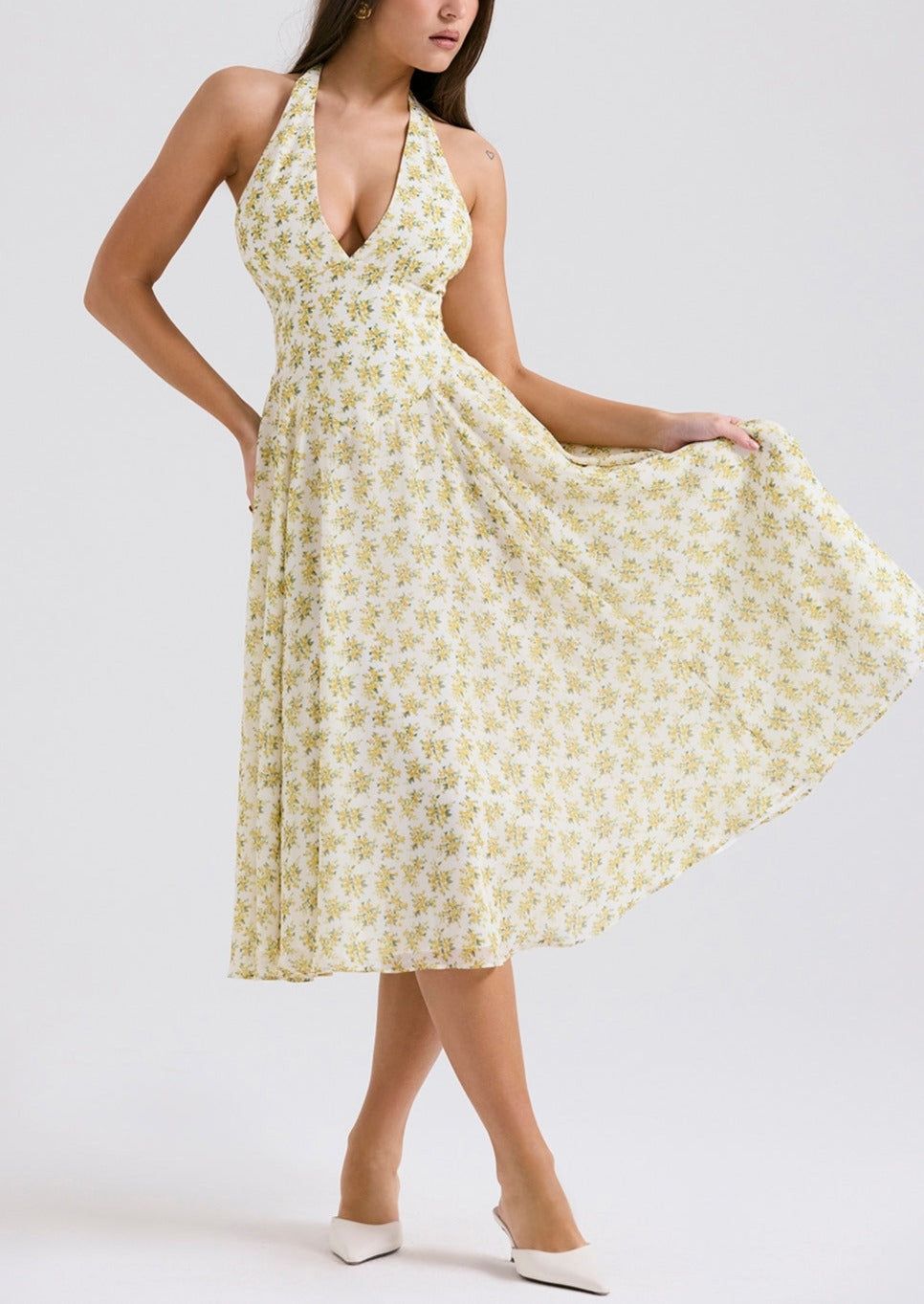 YELENA IVORY VINTAGE FLORAL PRINT HALTER SUNDRESS