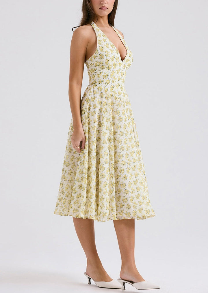 YELENA IVORY VINTAGE FLORAL PRINT HALTER SUNDRESS