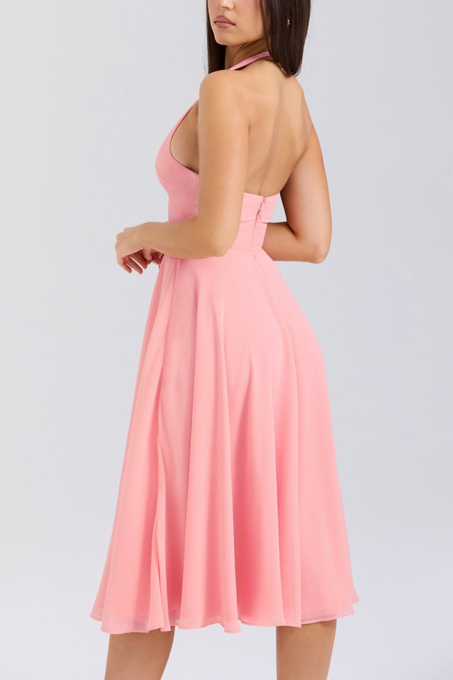 Sadie Peach Georgette Halter Dress