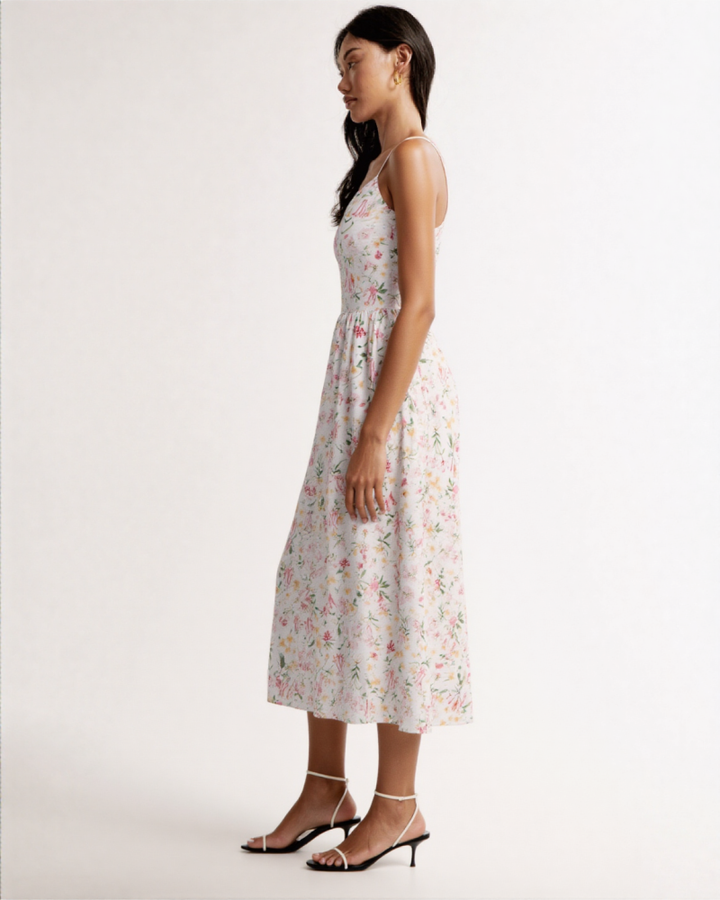 Isina Strappy dress MIDI DRESS WhiteFloralprint