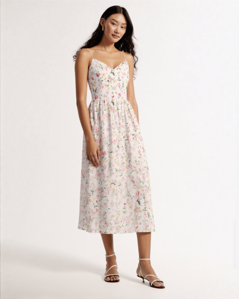 Isina Strappy dress MIDI DRESS WhiteFloralprint