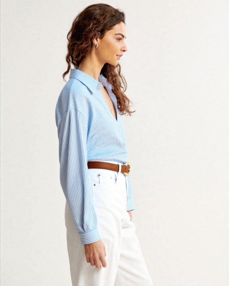 Alelle STRIPED LINEN BLEND SHIRT BLUESTRIPE