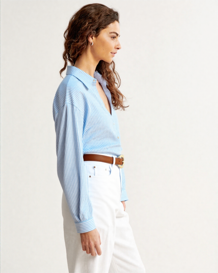 Alelle STRIPED LINEN BLEND SHIRT BLUESTRIPE