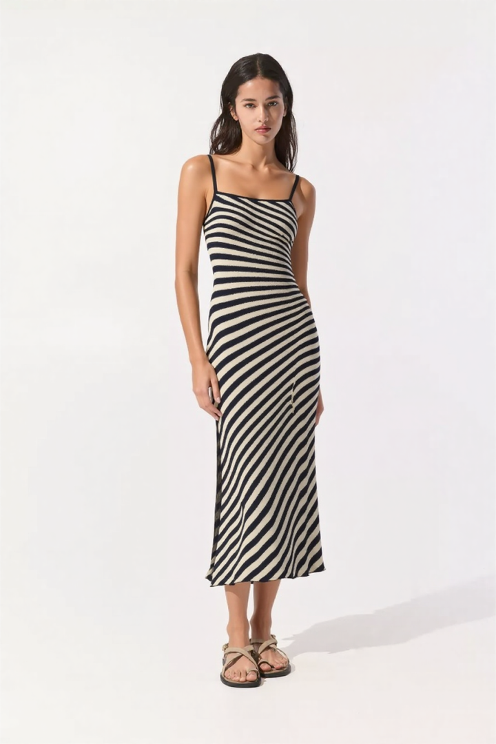 Kora Striped Knit Dress in Black & Ivory