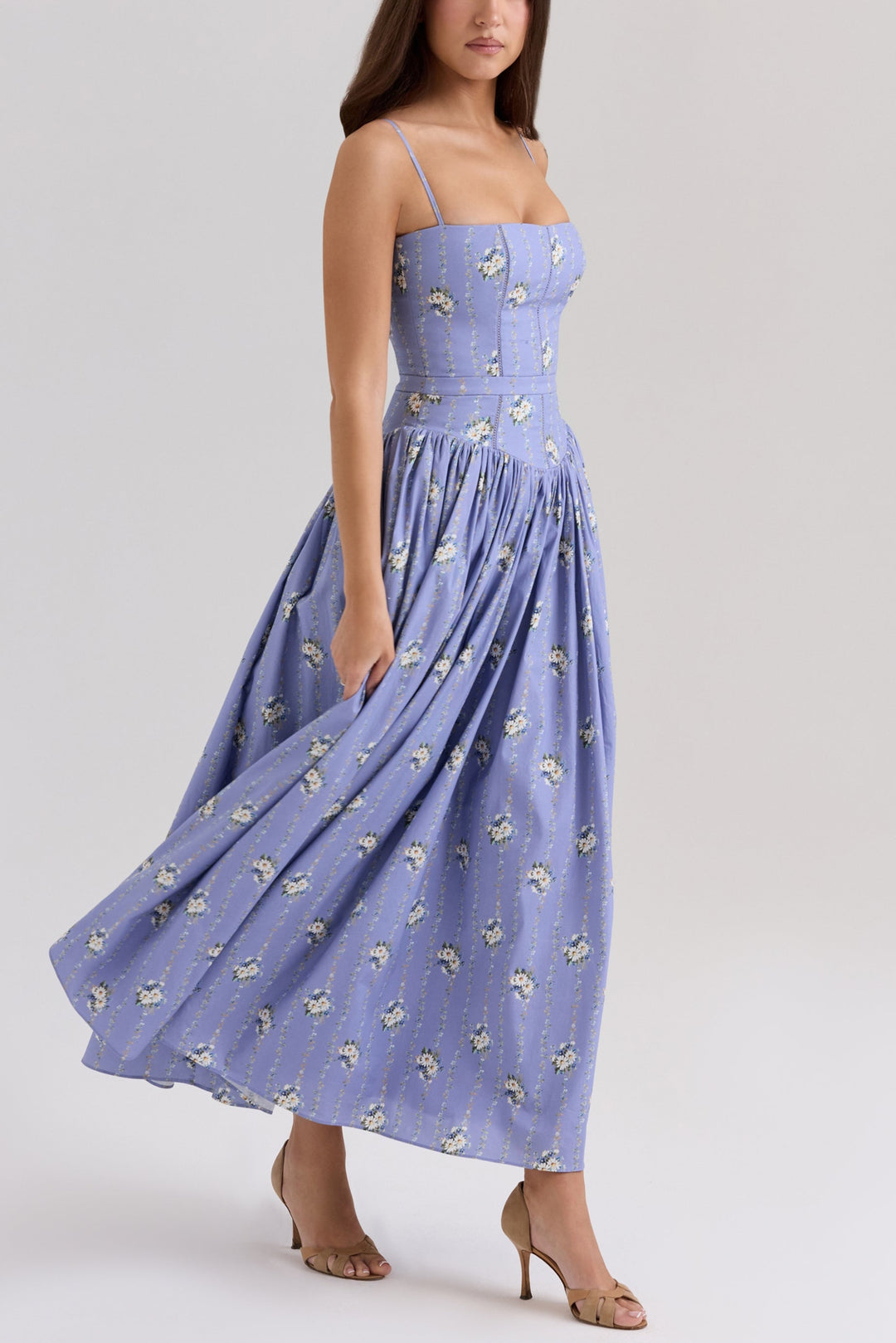 Berta blue daisy cotton maxi dress