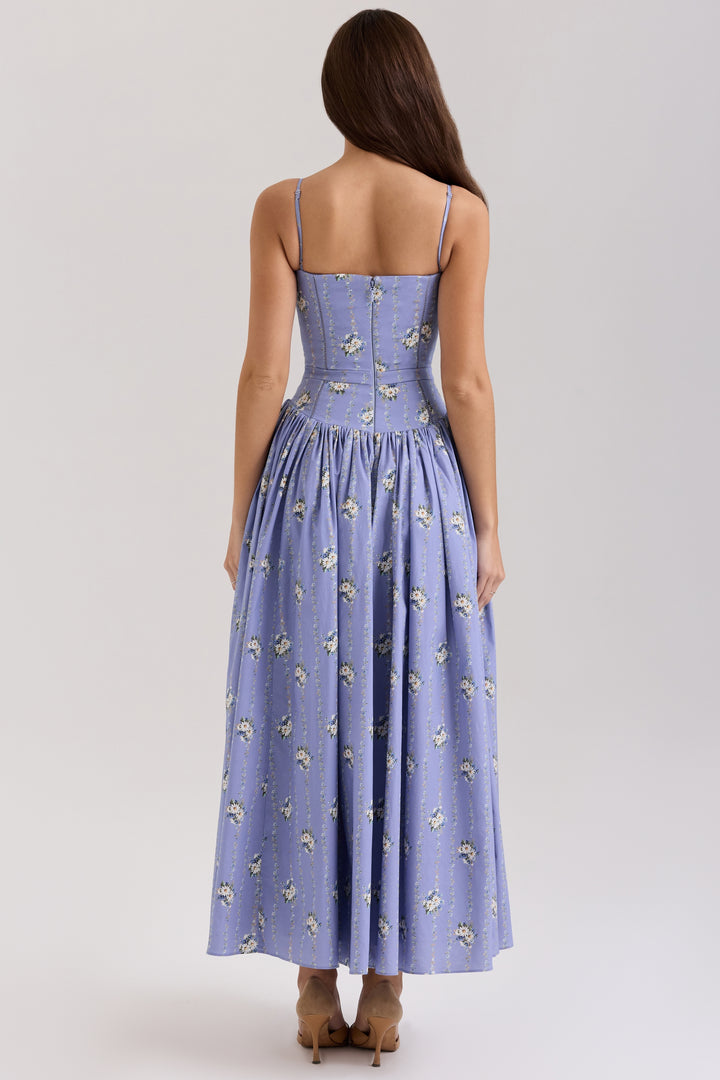 Berta blue daisy cotton maxi dress