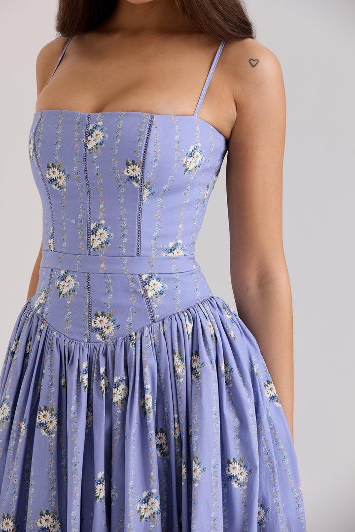 Berta blue daisy cotton maxi dress