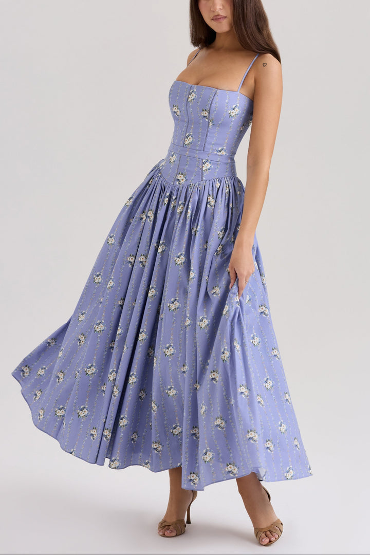 Berta blue daisy cotton maxi dress