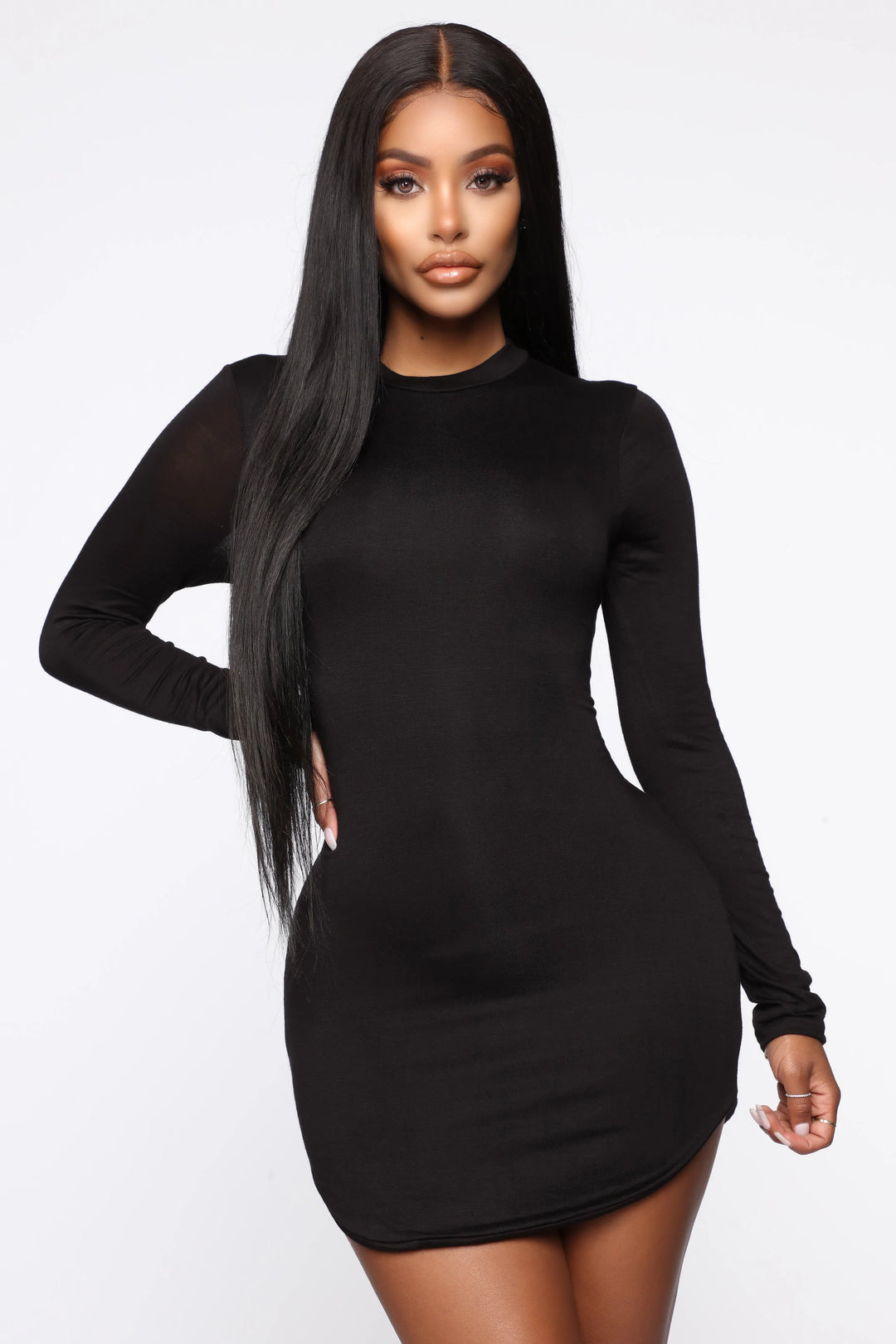 Kylie jenner inspired black dress with full sleeves