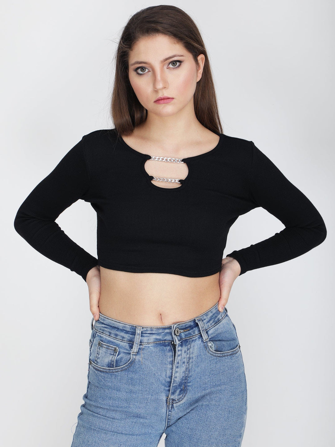 Don’t call me basic black ribbed crop top
