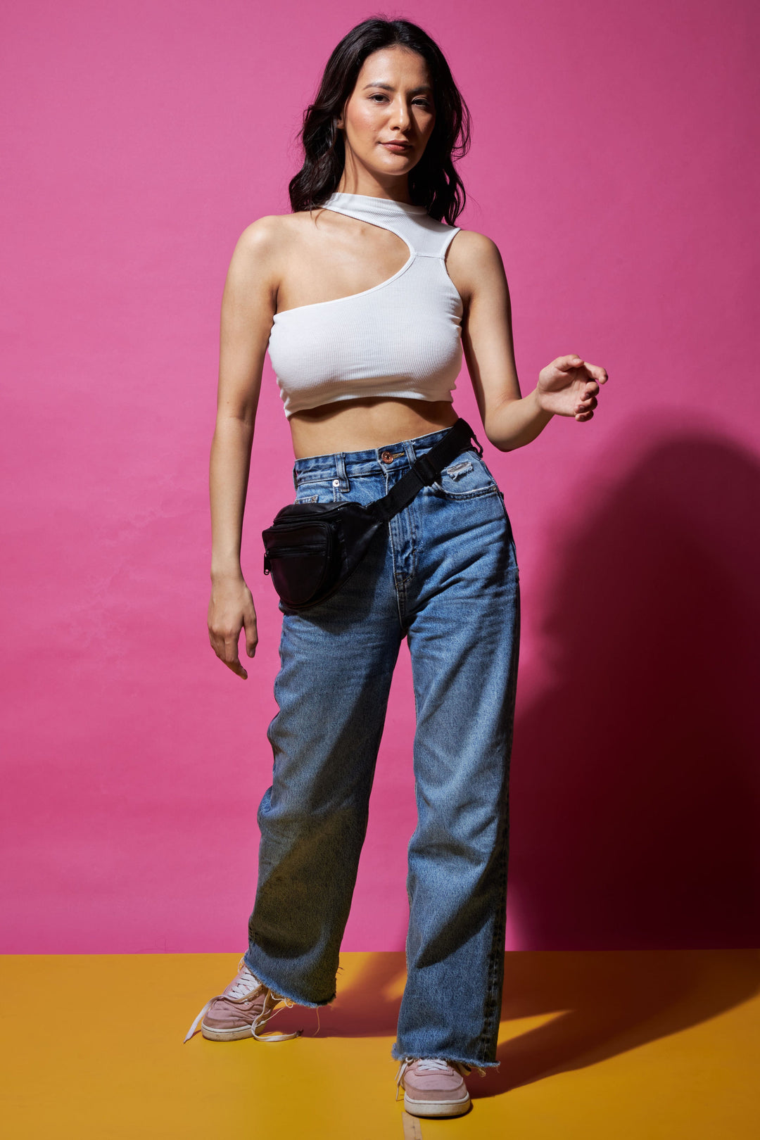 Out of the cut asymmetrical crop top