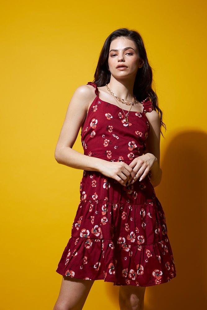 Ruffled floral dress with unique Criss cross back