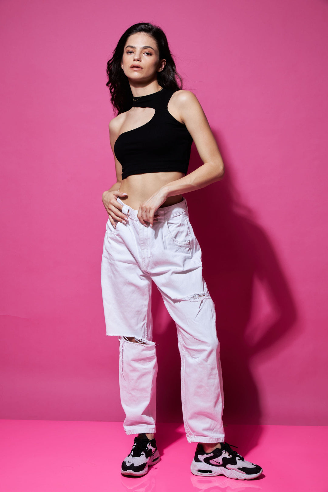 Out of the cut asymmetrical crop top