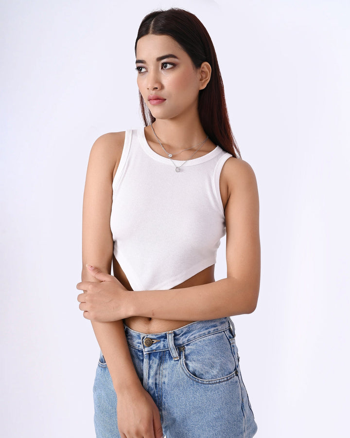 At My Best sleeveless white ribbed crop top