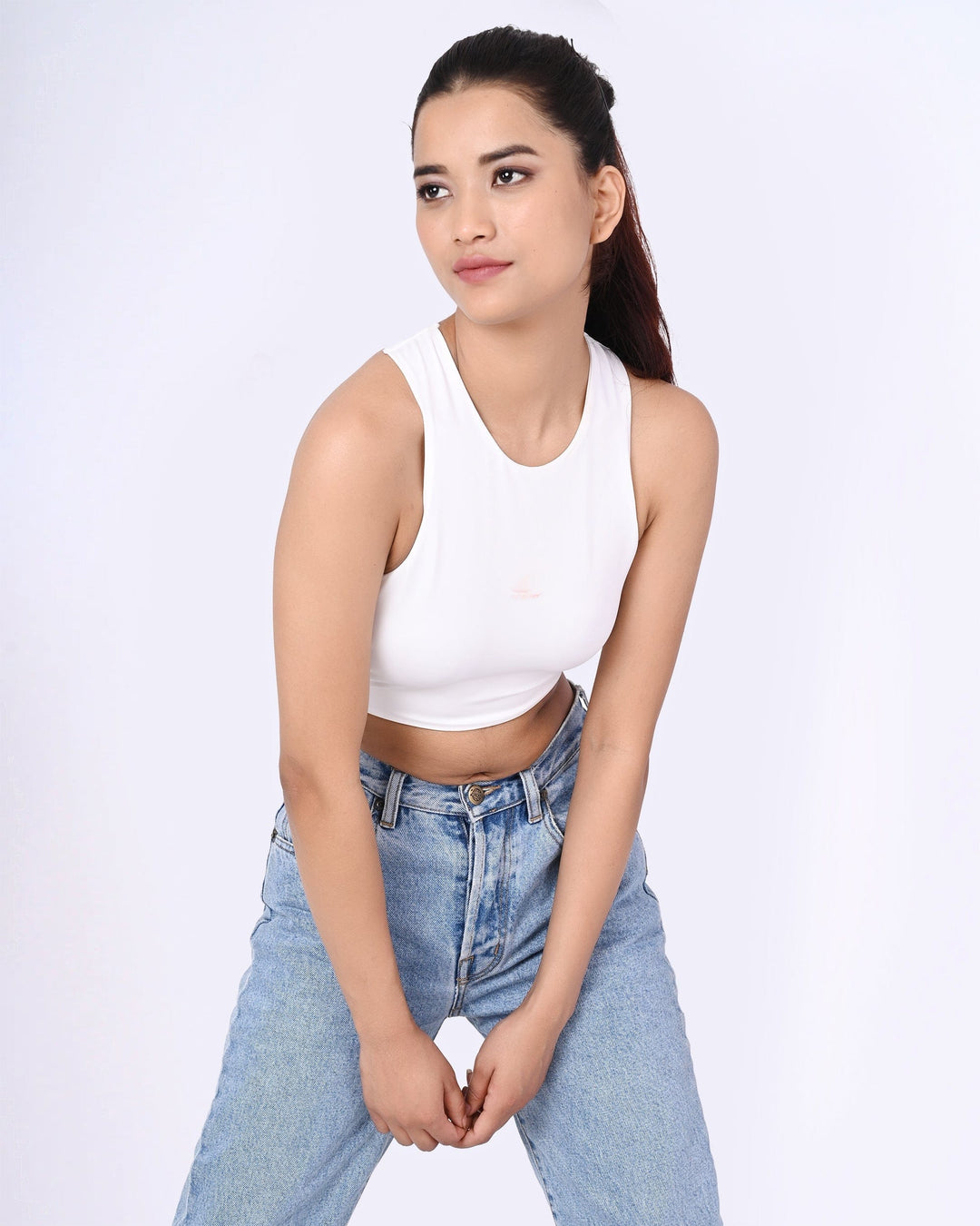 Boss Babe white crop top with hollow cut outs